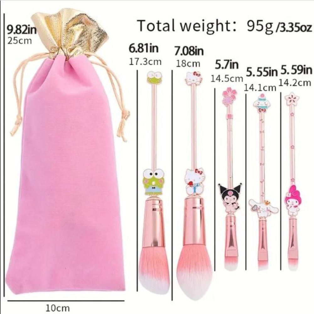 NEW! 5pcs Hello Kitty and Friends Makeup Brush w/ Metal Handles & Travel Case! - Picture 4 of 4